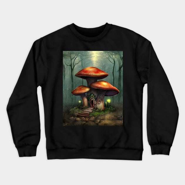 Magic Mushroom House in an Enchanted Forest Crewneck Sweatshirt by ichewsyou